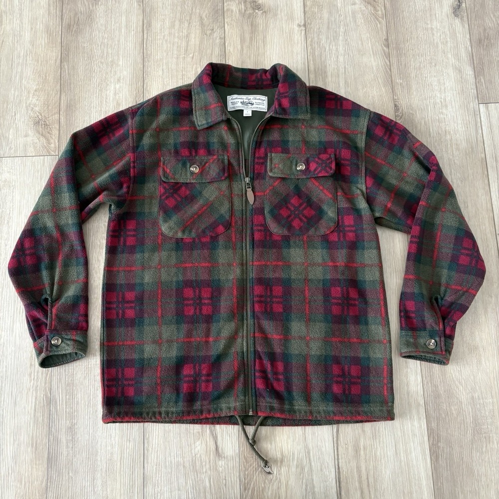 Gap Mens‎ Plaid Shirt Jacket Small Full Zip Red Green Plaid Fleece Pocket